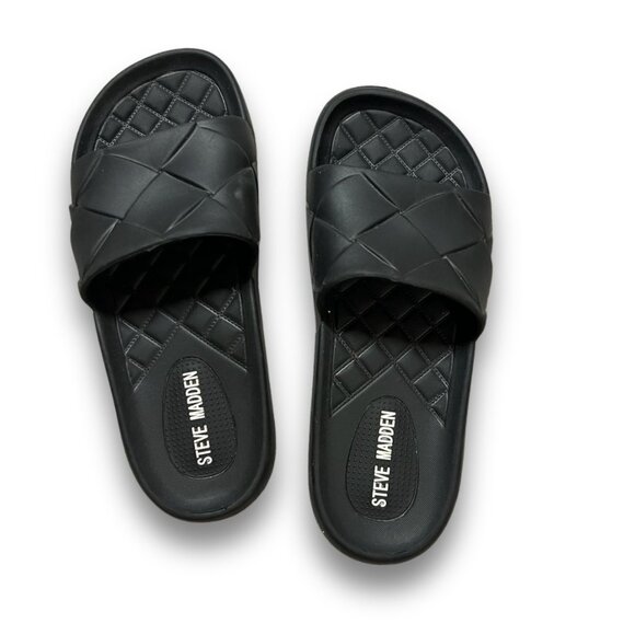 Steve Madden Black Quilted Slides Sandals Slip-On Comfortable Footwear Size 7 - Picture 2 of 5